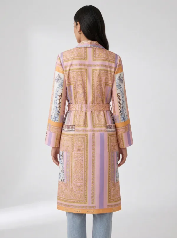 Women's Boho Chic Baroque Striped Printed Longline Jacket
