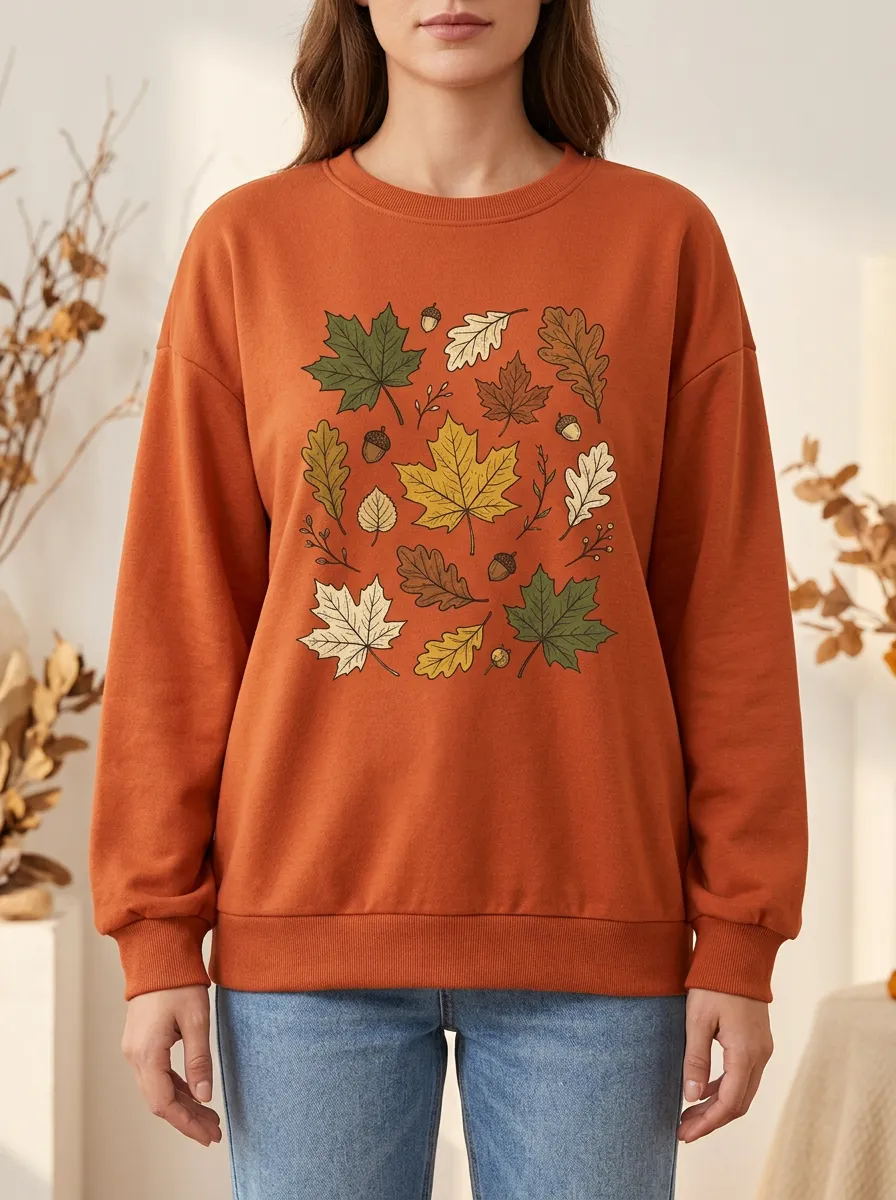 Warm Printed Acorn Graphic Sweatshirt