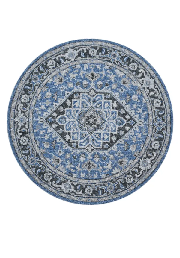 Hand Tufted Persian Inspired Bordered Wool Round Rug