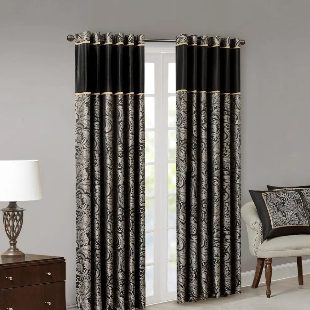 Tailored Light Filtering Faux Silk Paisley Back-Tab Curtain Panel Pair