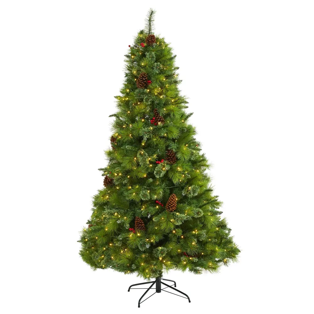 Montana Mixed Pine Artificial Christmas Tree with Pine Cones Berries and Clear LED Lights Botanical Accent