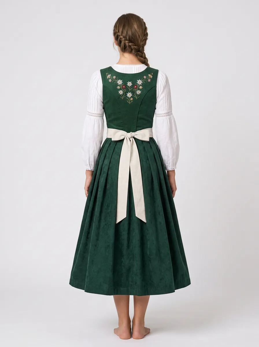 Floral Embroidered Edelweiss Embroidered Apron Sweetheart Neck Women's Bavarian Oktoberfest Dirndl Dress