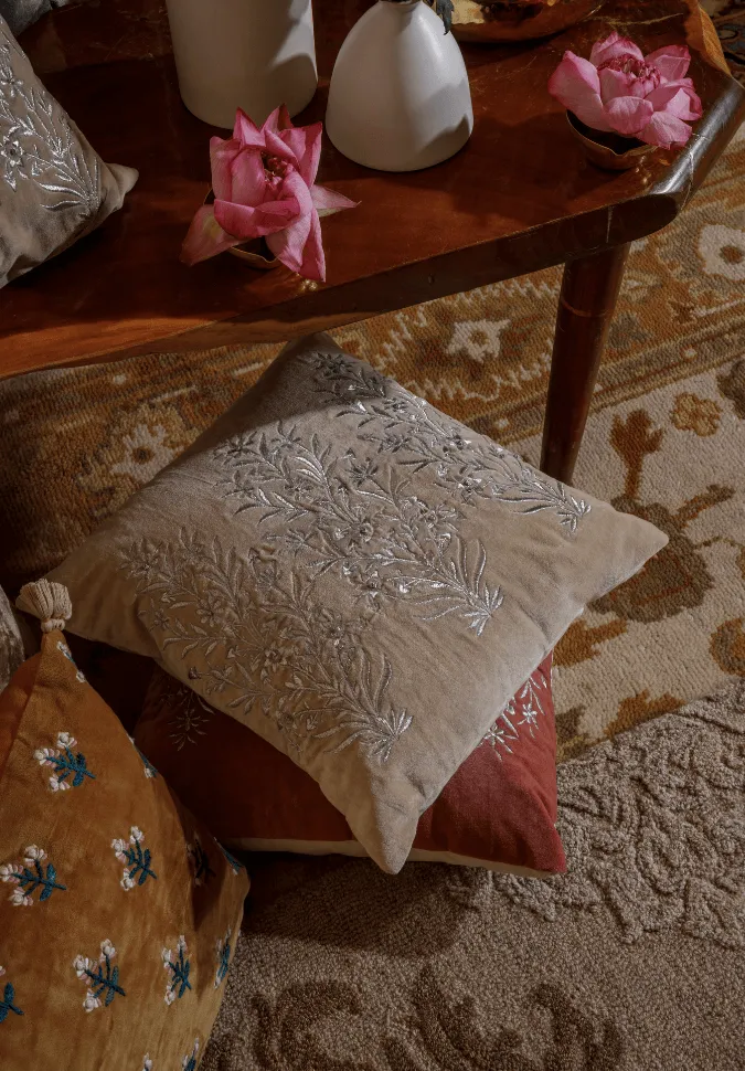 Artisan Design Embroidered Velvet Decorative Cushion Cover