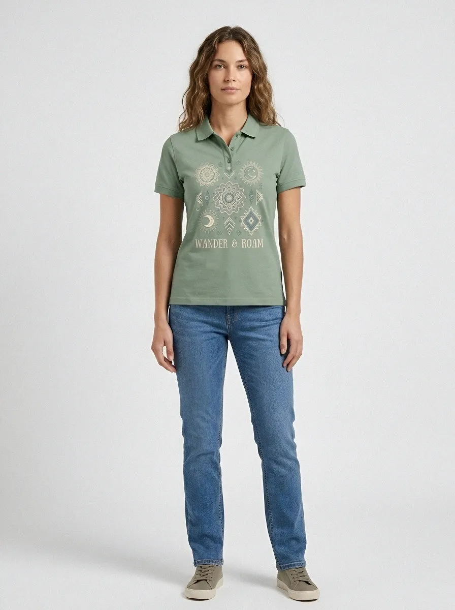 Boho Celestial Mandala Polo Shirt