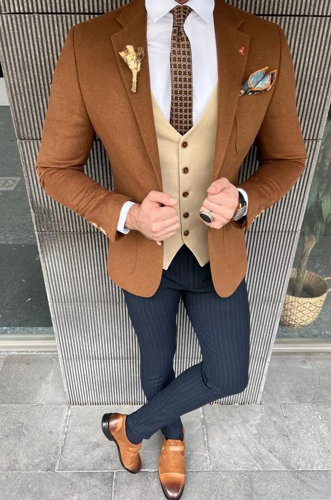 Slim Fit  Italian Fabric Stamped Blazer