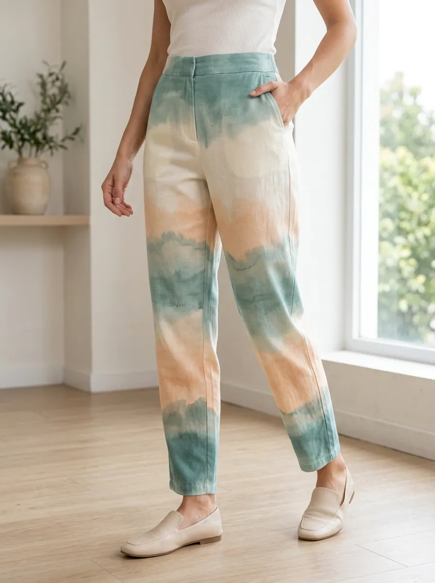 Women's Relaxed Watercolor Tie-Dye Pattern Printed Pants