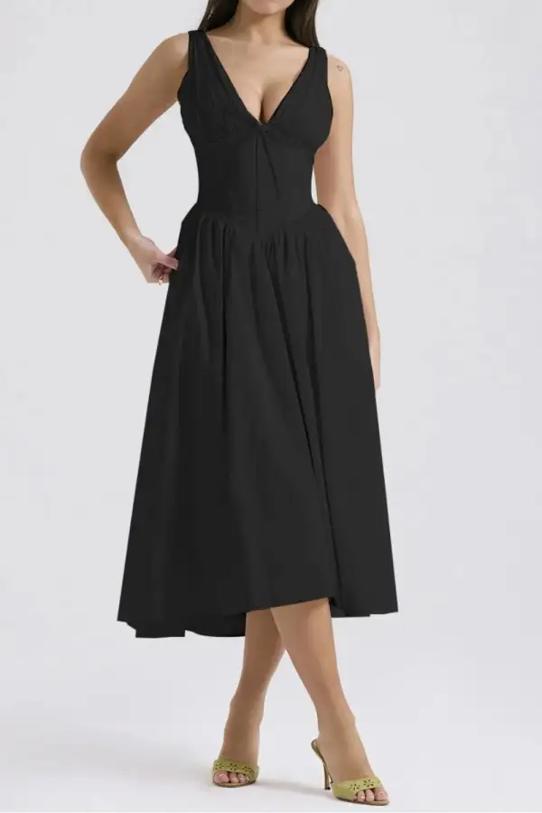Modern V Neck Sleeveless Casual Dress