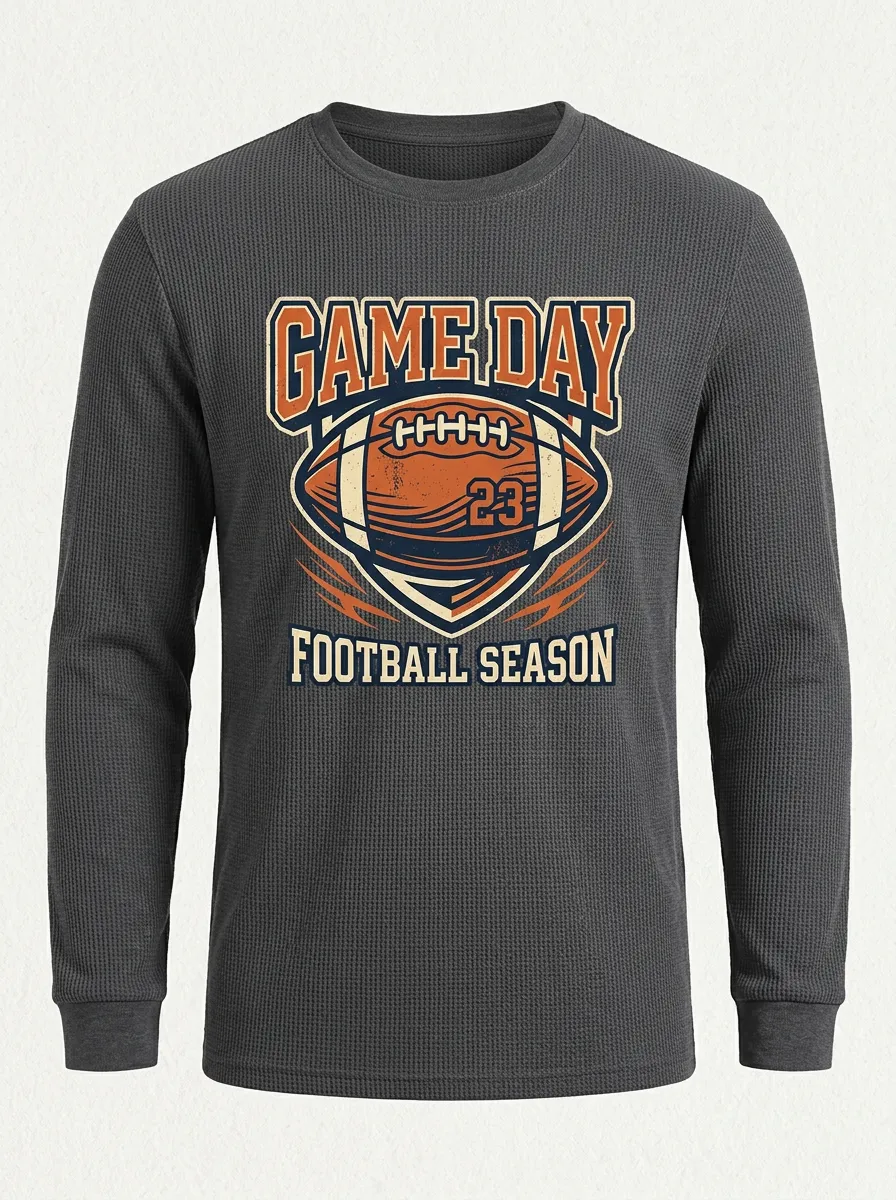 Men's American Football Game Day Printed Waffle Long Sleeve T-Shirt