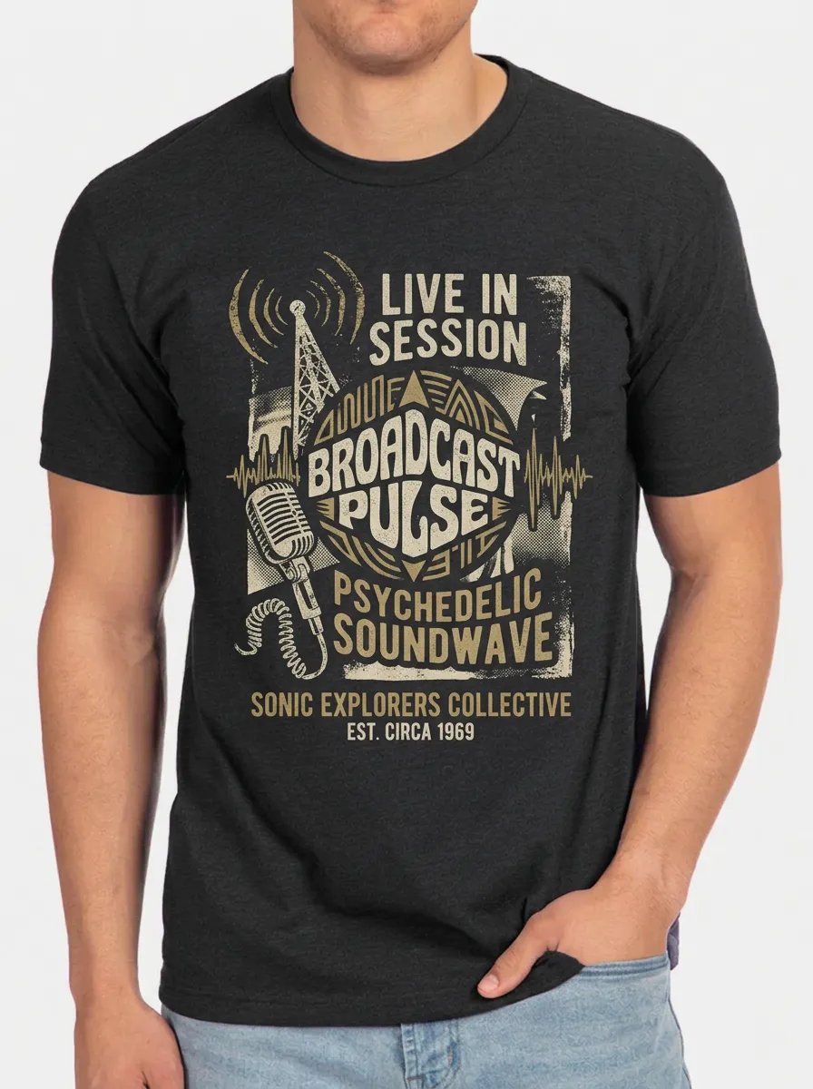 Men's Music Lover Broadcast Pulse Microphone Printed T-shirt