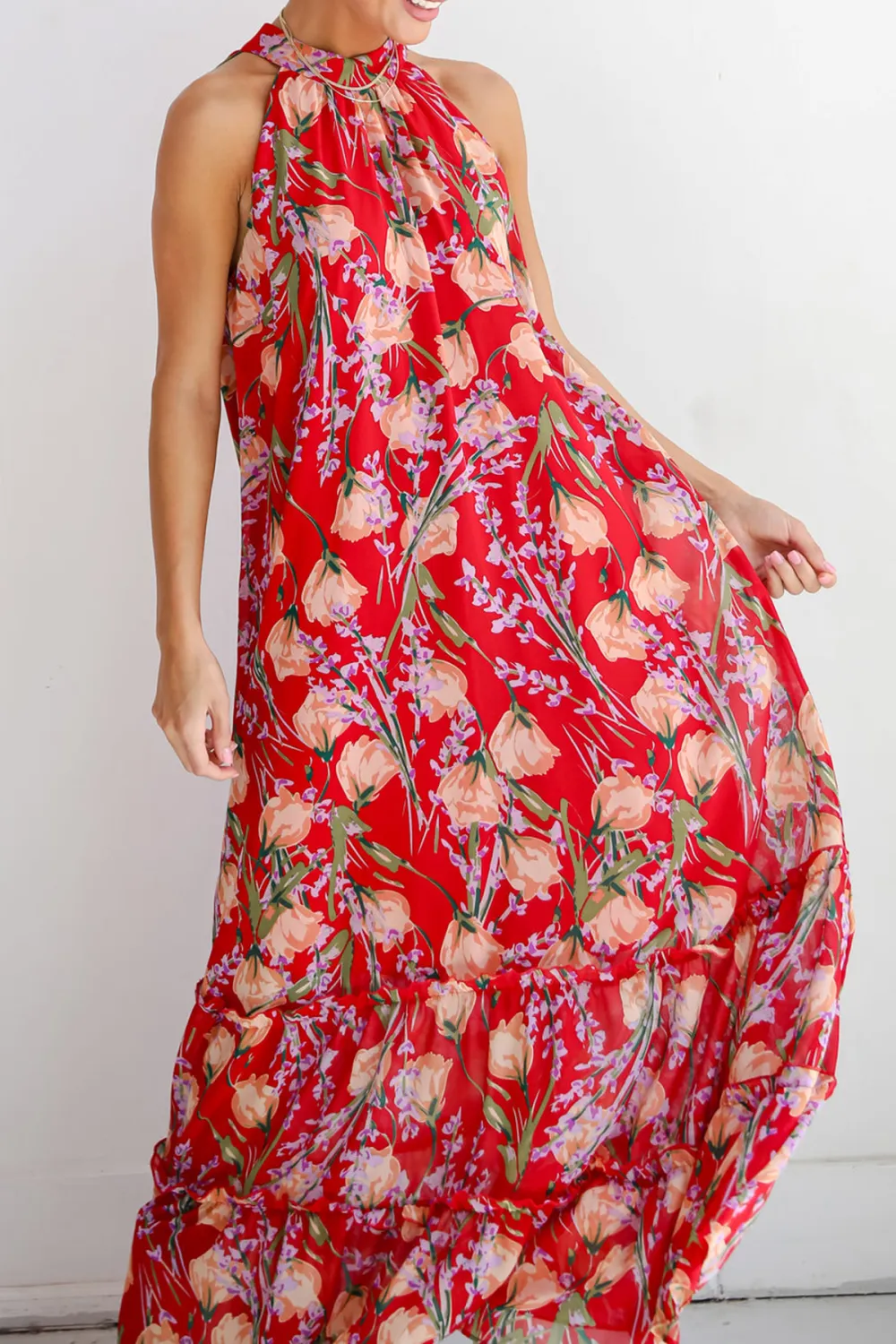 Red Floral Maxi Dress