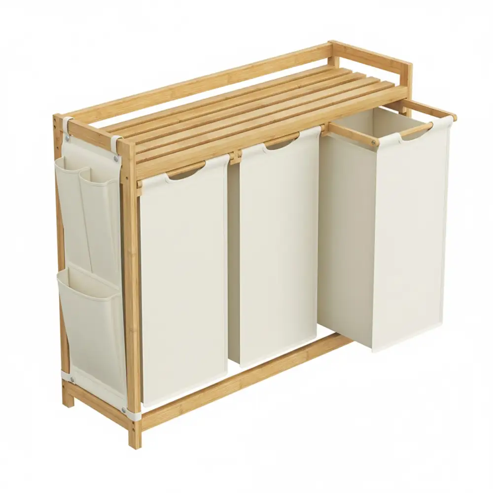 Divided Bamboo Laundry Sorting Hamper