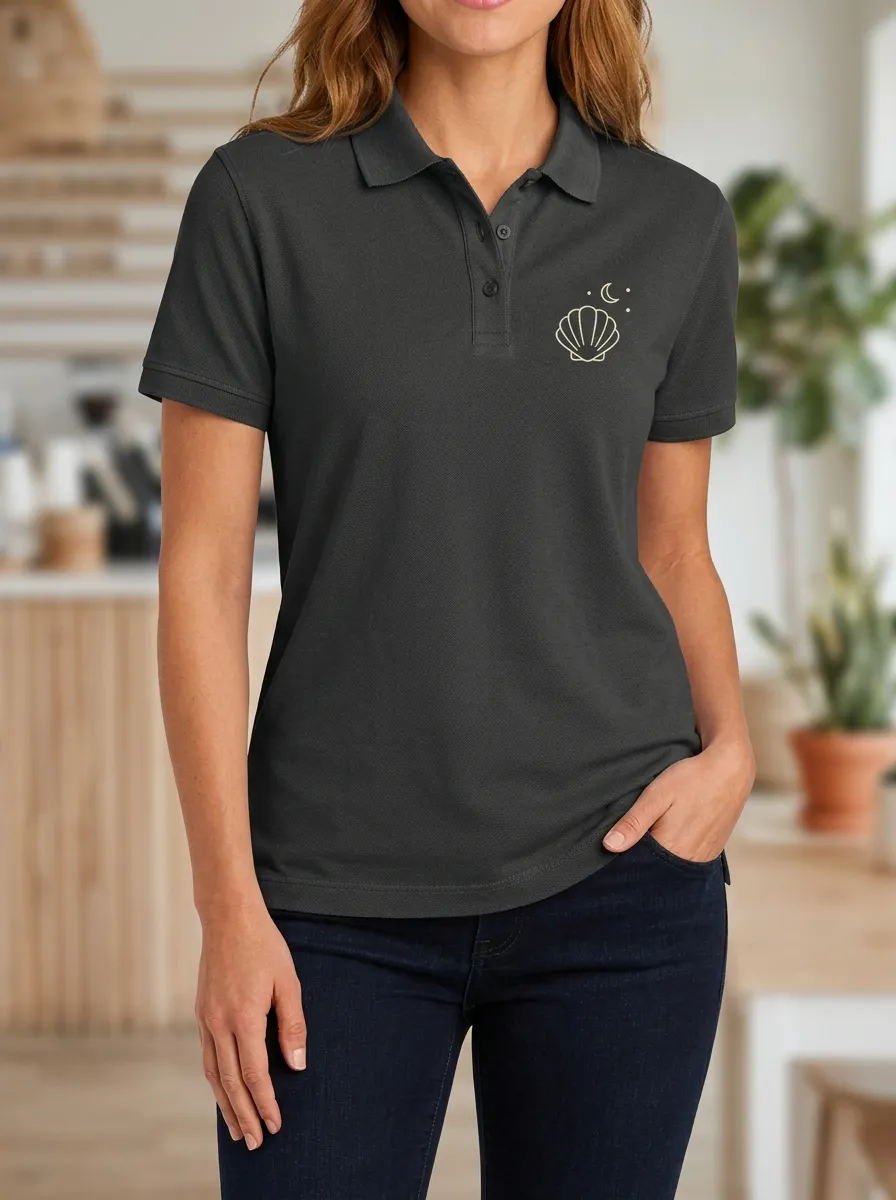 Women's Beach Lover Seashell Moon Printed Polo Shirt