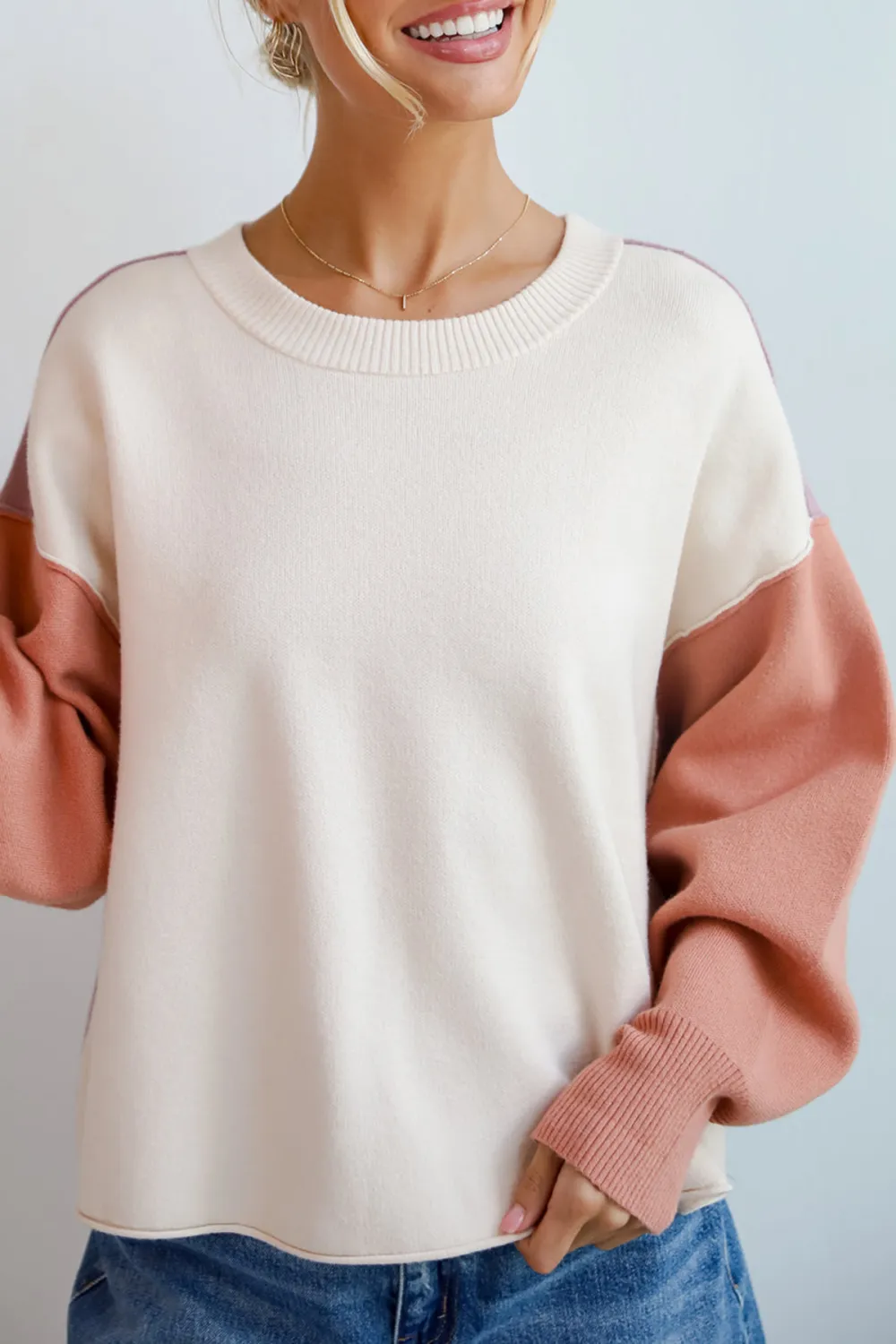 Cream Color Block Sweater
