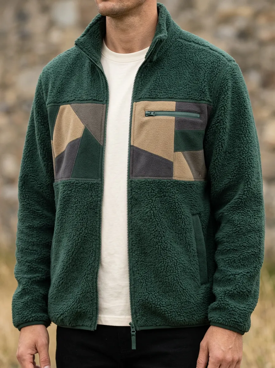 Geometric Patchwork Fleece Jacket