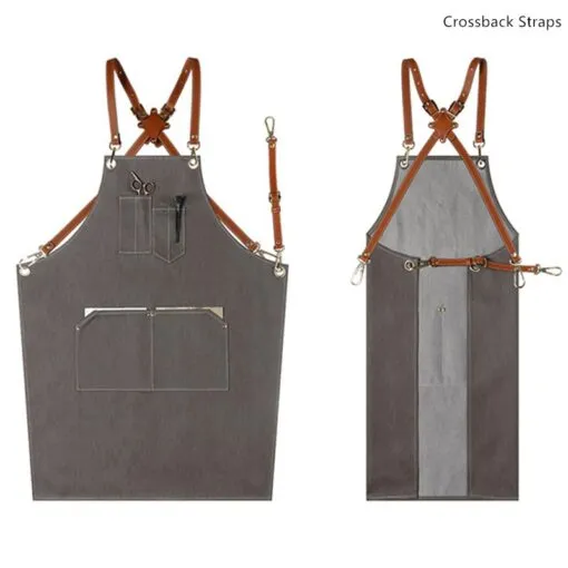 Denim Leather Strap Crossback Kitchen Work Apron