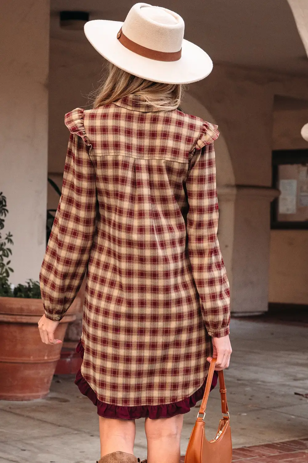 Gathered Detail Plaid Patchwork Ruffle Mini Dress