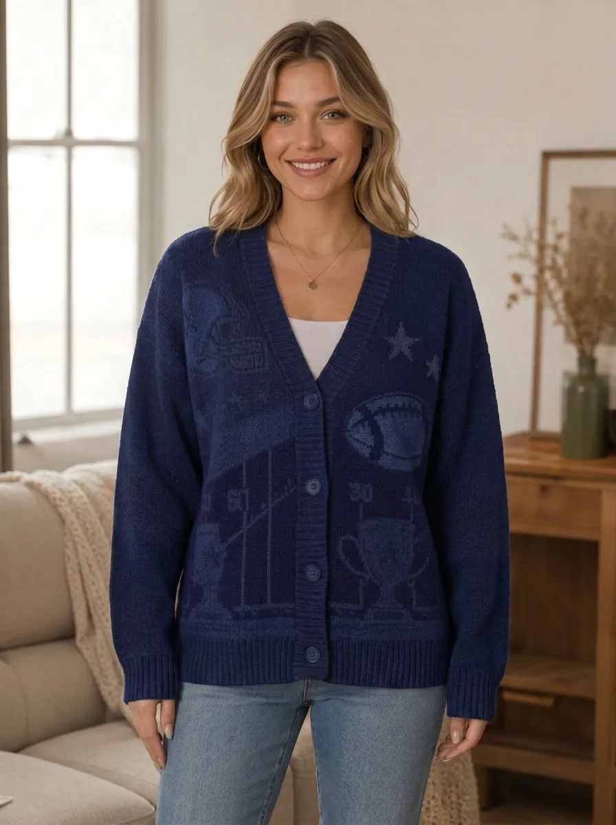 Women's Classic Bold Helmet Football Trophy Knitted Cardigan