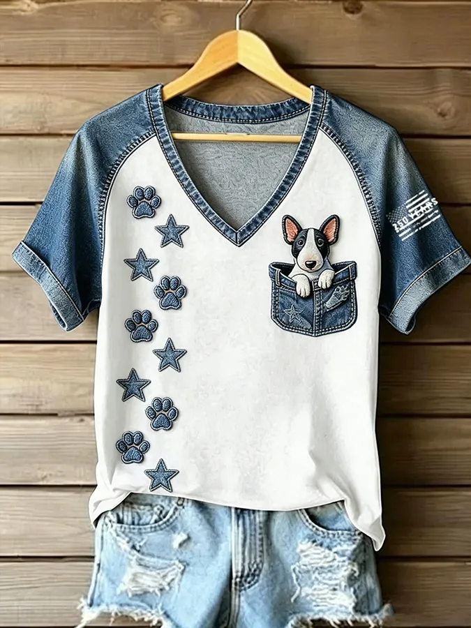 Women'S Casual Retro 250 Years And Dog Print T-Shirt