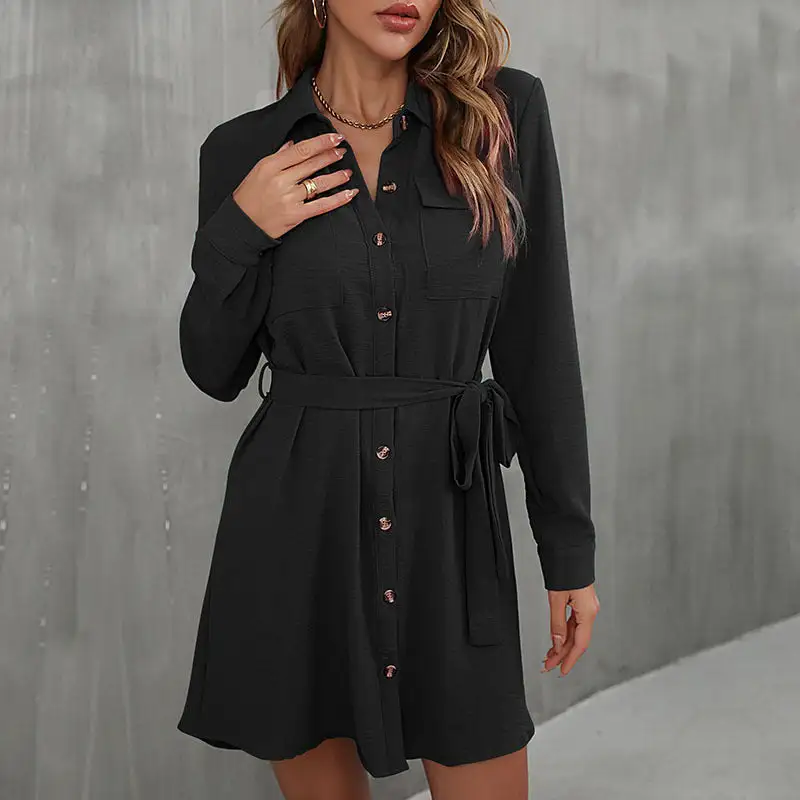 Women's Casual Shirt Belted Dress