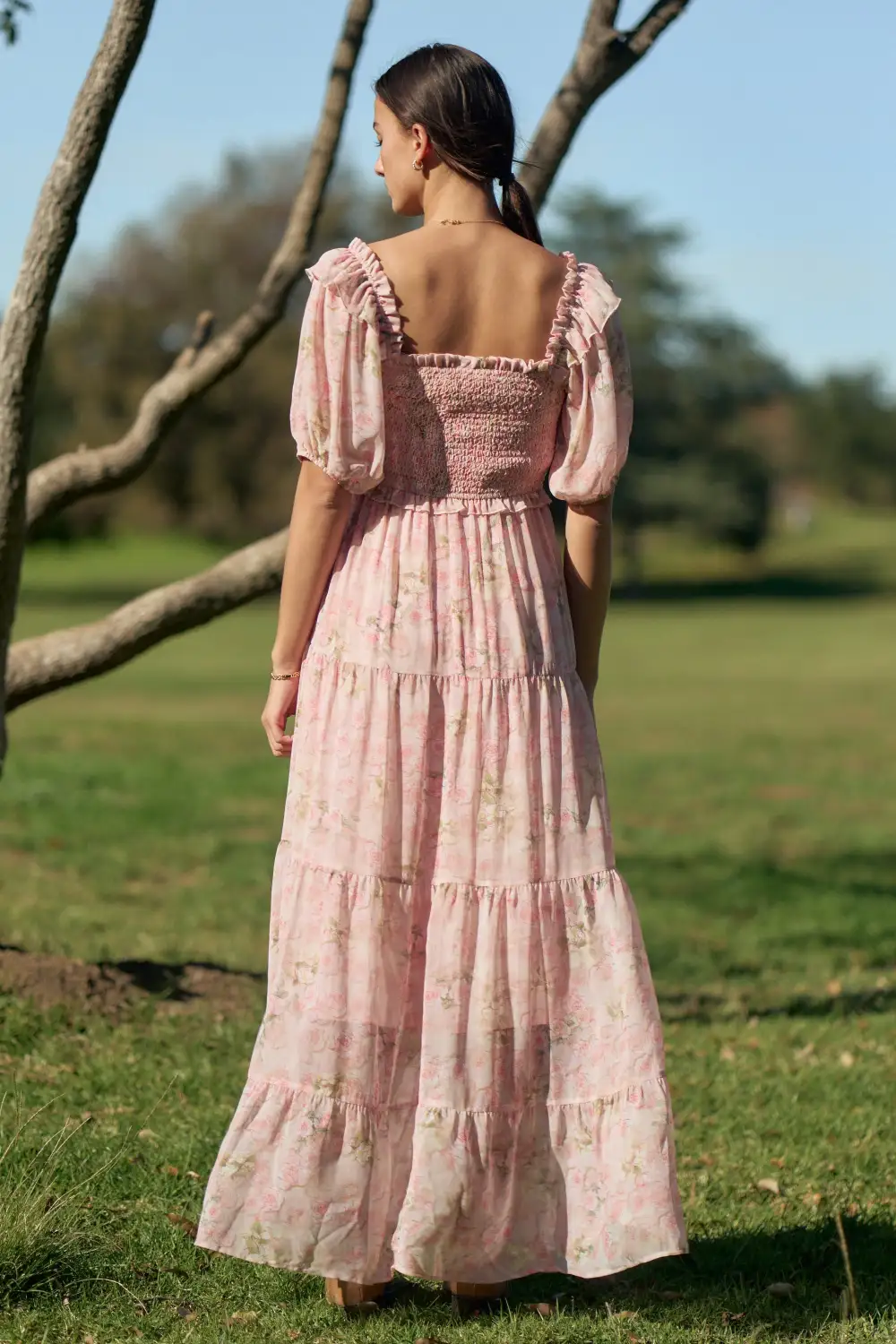 Modern Floral Chiffon Smocked Tiered Dress