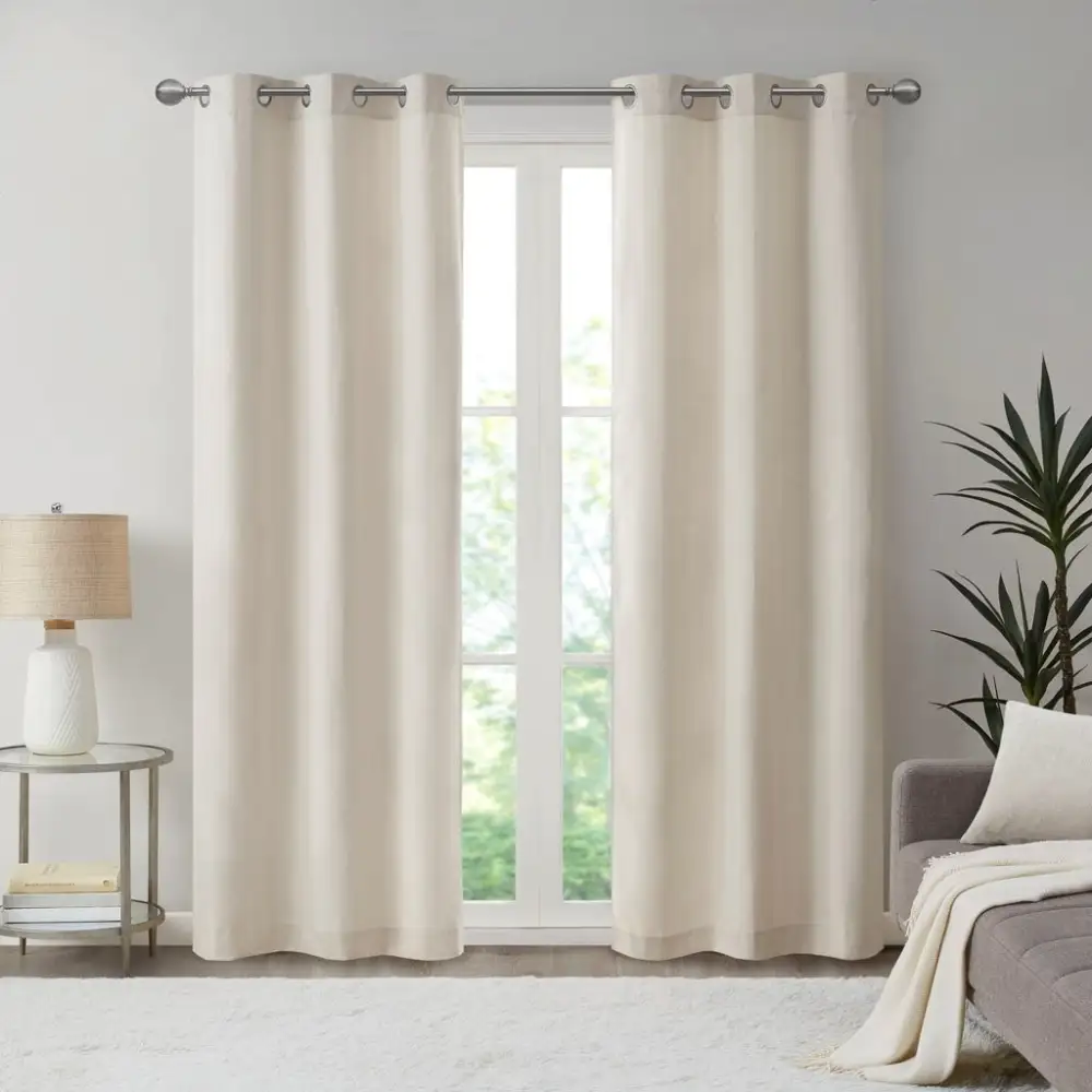 Room Darkening Polyester Basketweave Grommet Curtain Panel Pair