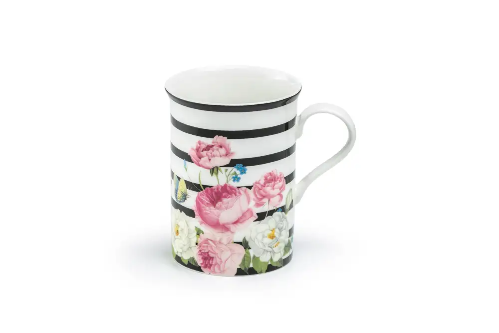 Rose Garden Stripe Bone China Mug