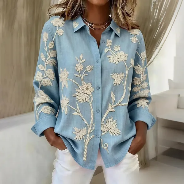 Women's Casual Color-Blocked Print Shirt