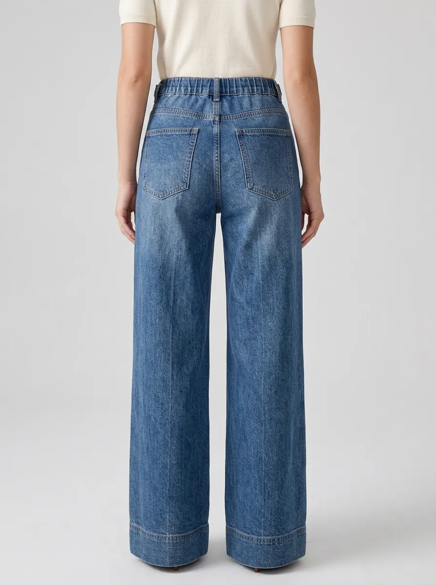 Women's Casual Fashion High-Waisted Wide Leg Denim Jeans