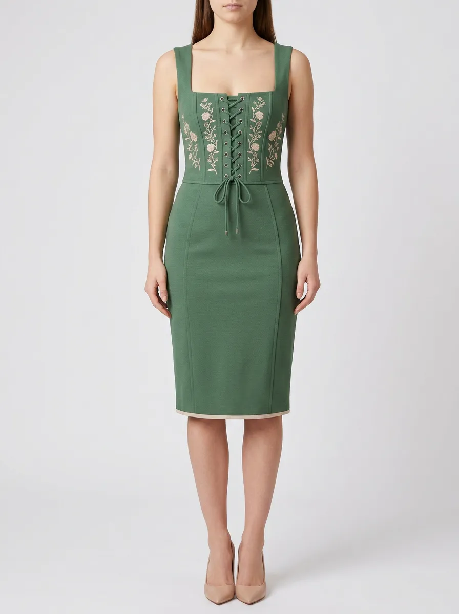 Women's Lace-Up Floral Heritage Fitted Dress