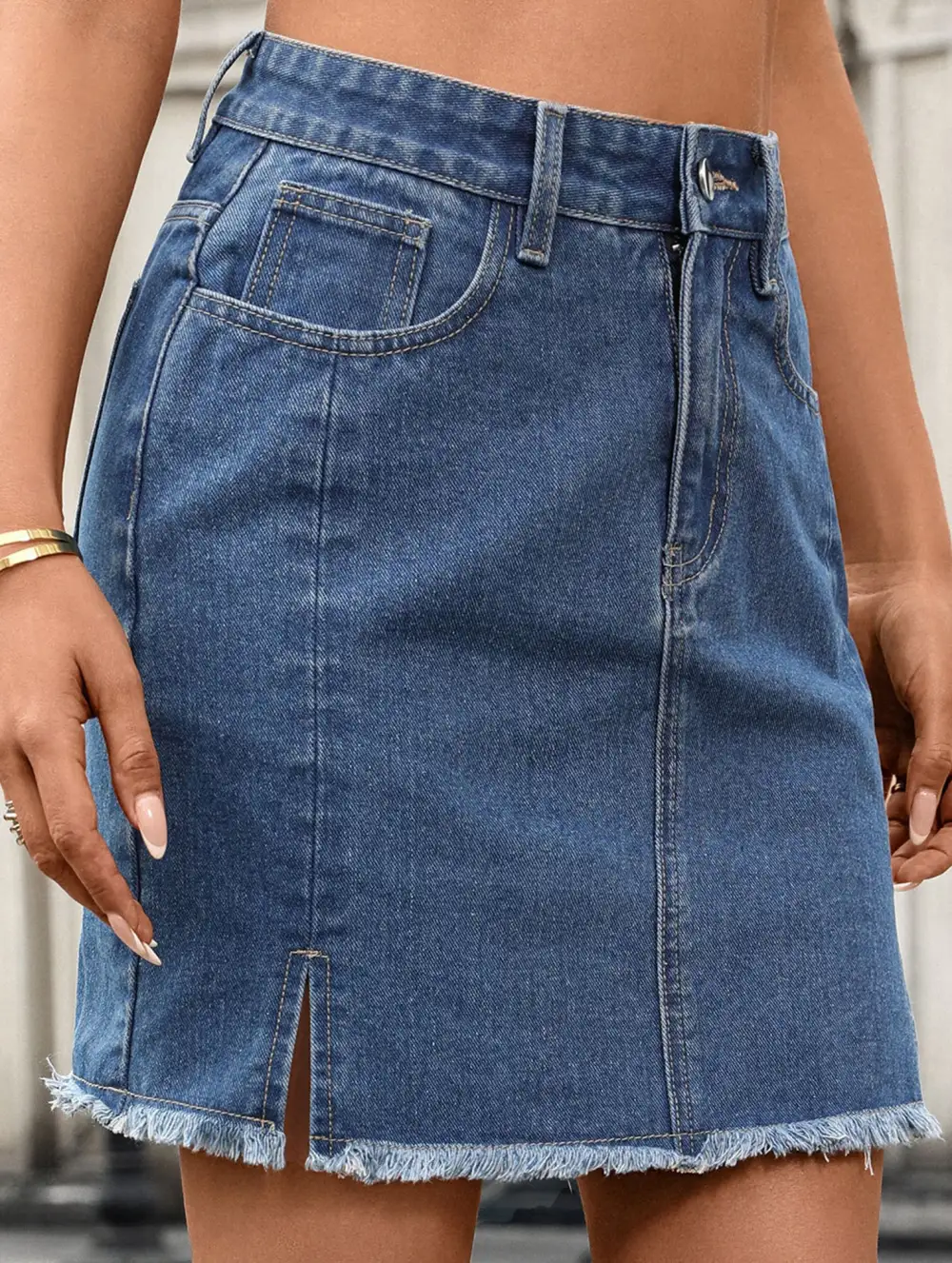 Denim Washed Slit Hem Mini Skirt