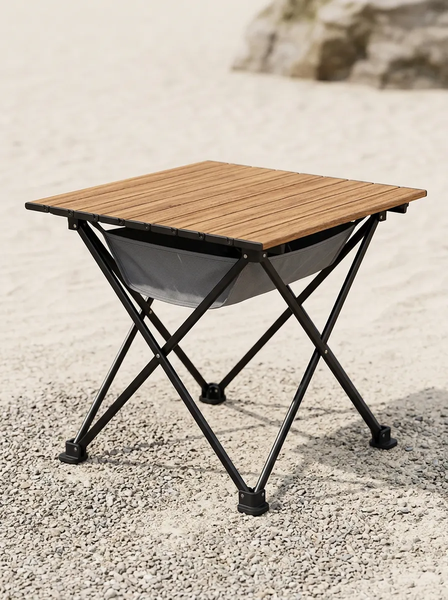 Wooden-Top Foldable Camping Table