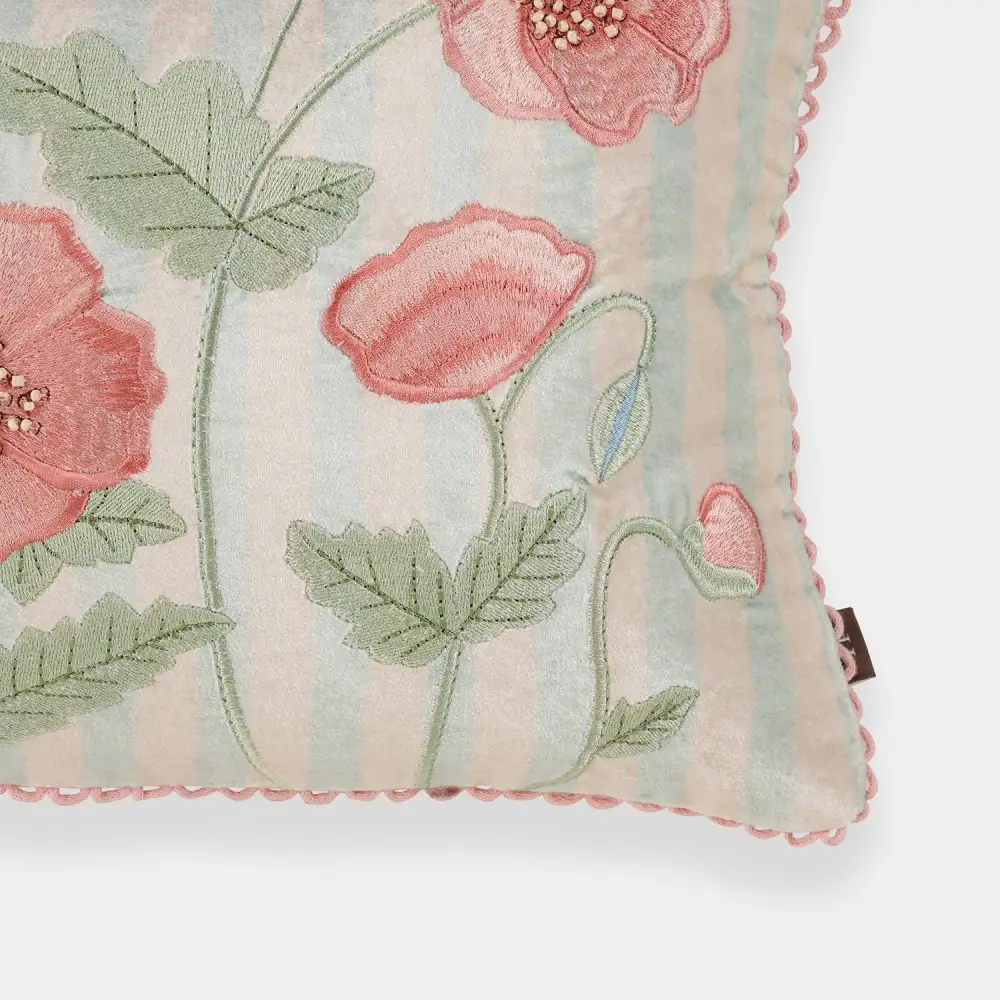 Striped Floral Velvet Cushion Cover