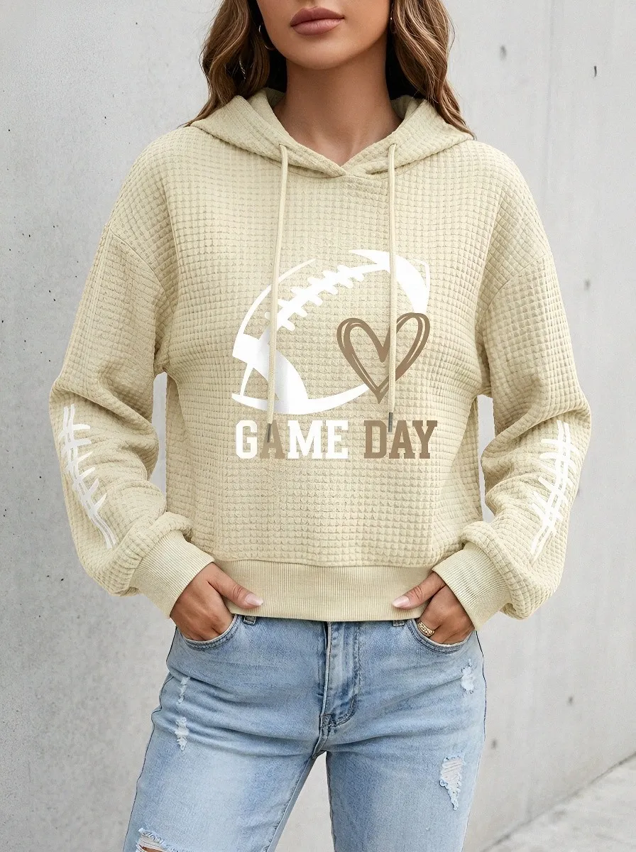Women's Football Game Day Heart Graphic Printed Waffle Hoodie