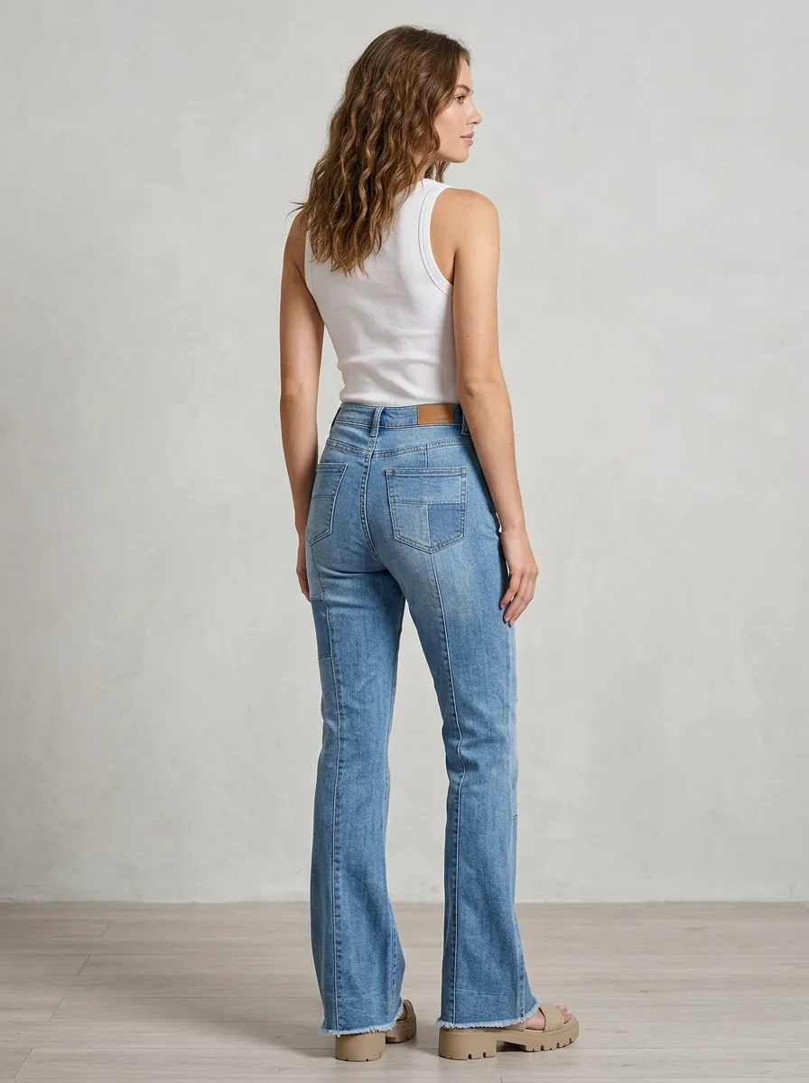 Women's Modern Vintage Patchwork Distressed Flare Jeans