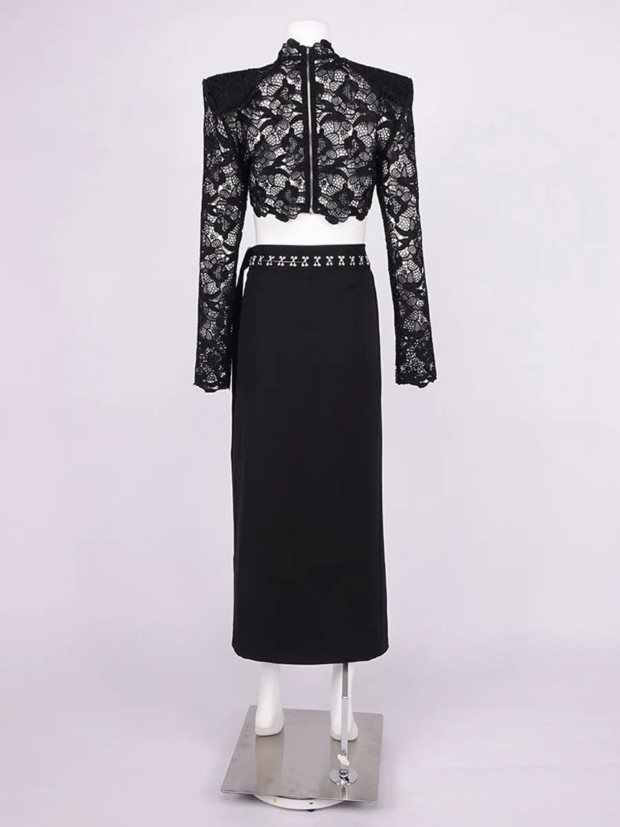Ariella Lace Long-Sleeve Cutout Two-Piece Set