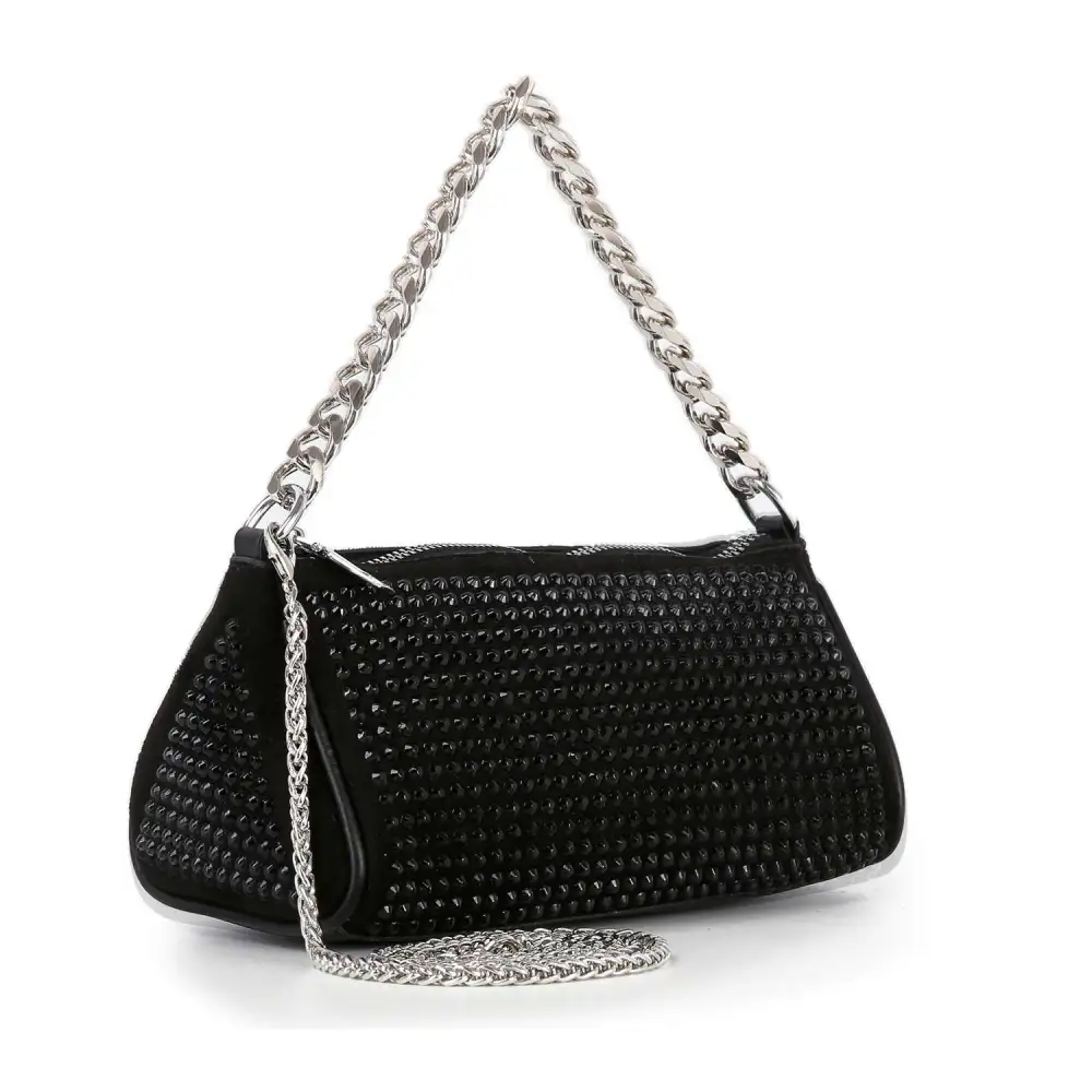 Classic Detail Crystal Accent Chain Accent Faux Leather Evening Clutch Bag