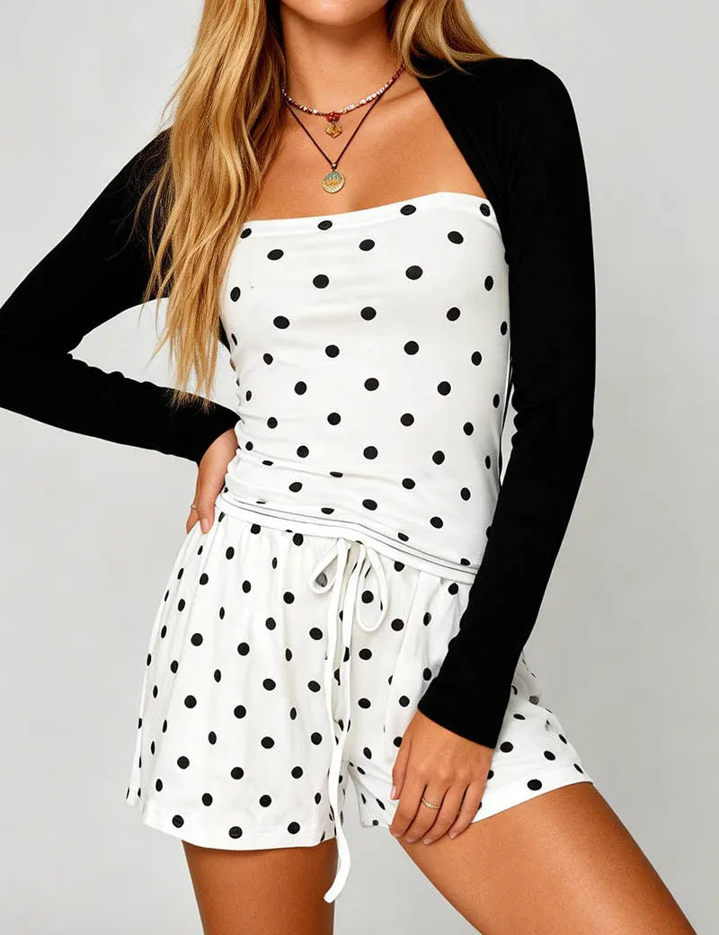 Polka Dot Elastic Waist Drawstring Wide Leg Shorts