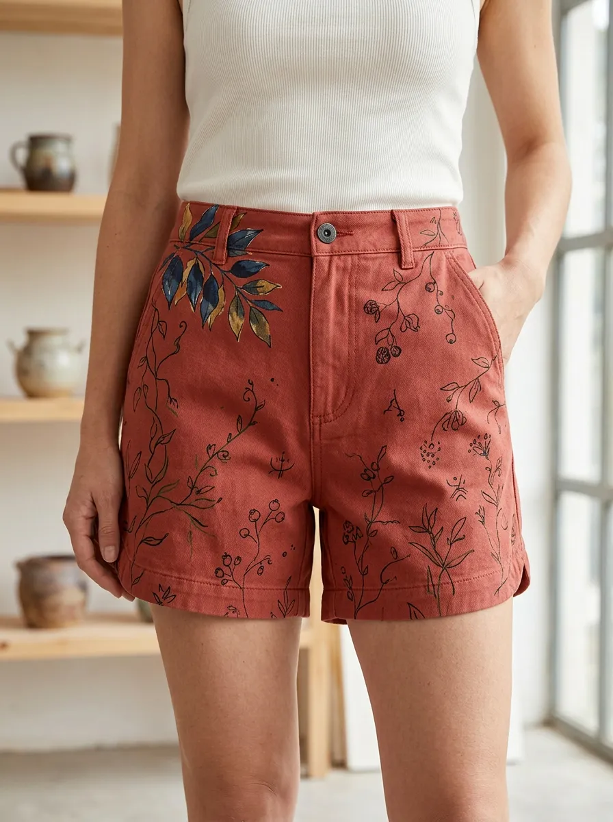 Women's Botanical Nature Lover Floral Sketch Printed Shorts