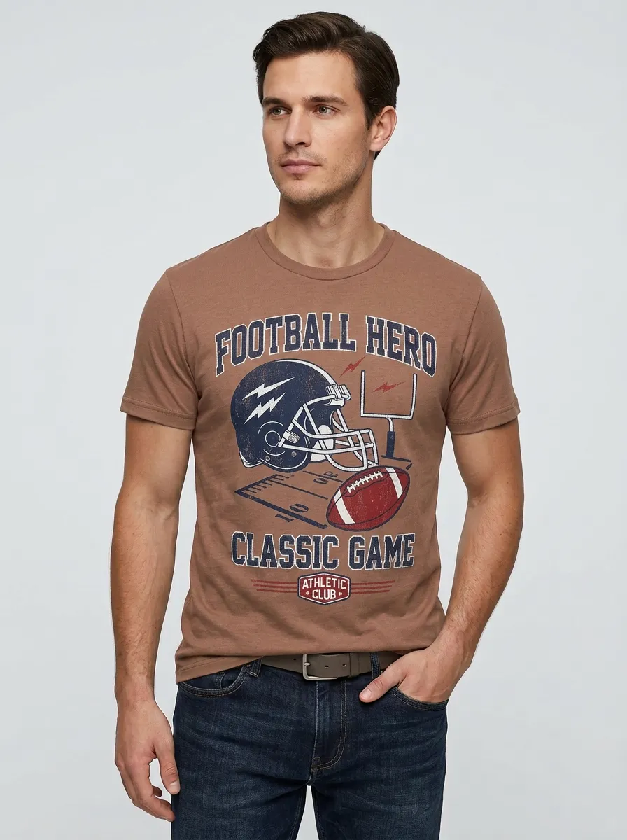 Men's American Football Hero Helmet Ball Printed T-Shirt
