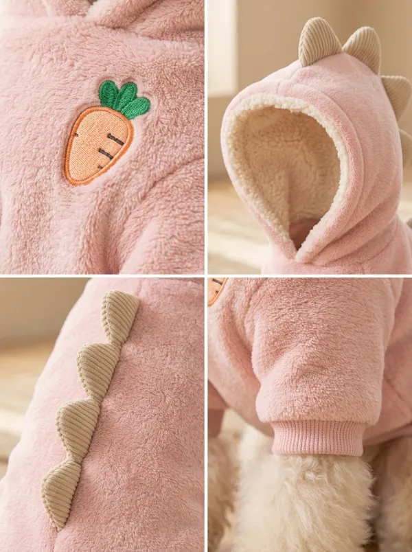 Dinosaur Carrot Embroidered Fleece Pet Hoodie