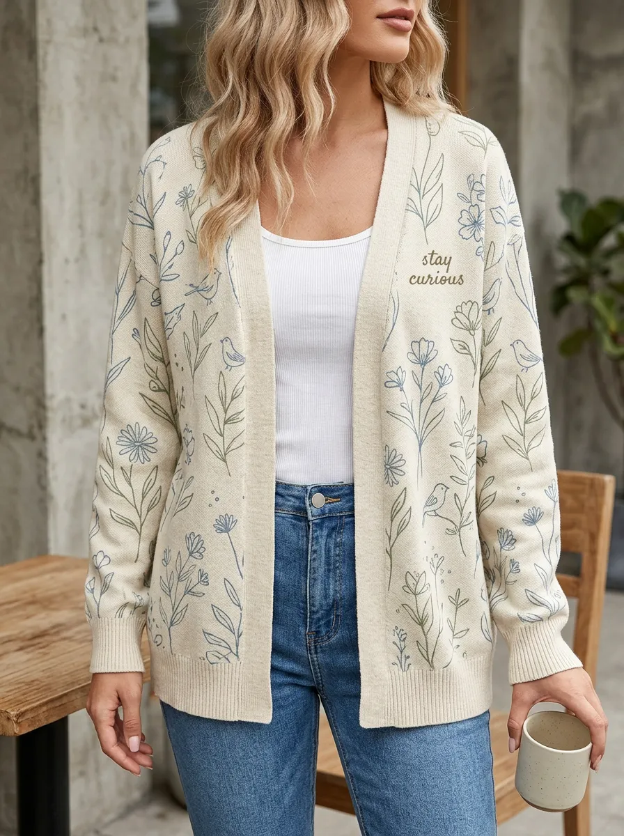 Stay Curious Floral Bird Cardigan