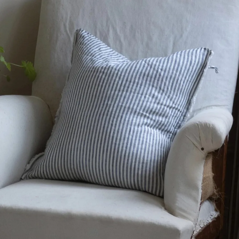 Layered Striped Linen Accent Cushion