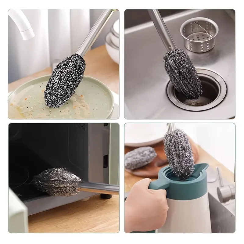 Long-Handle Steel Wool Scrub Brush