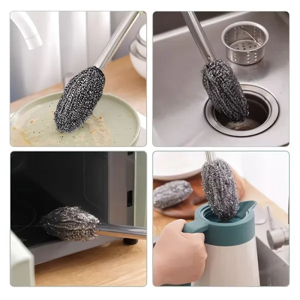 Long-Handle Steel Wool Scrub Brush
