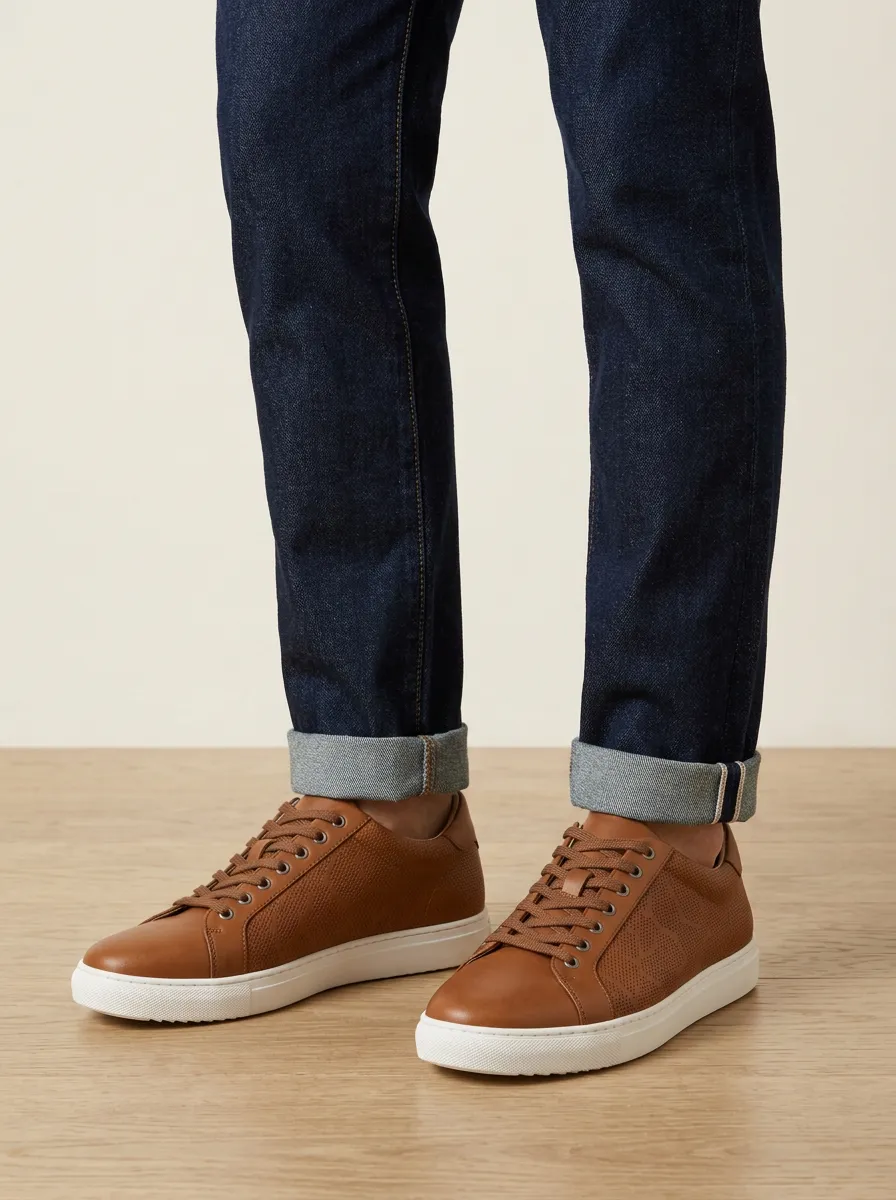 Men's Minimalist Perforated Leather Casual Sneakers