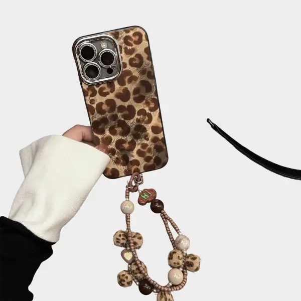 Leopard Beaded Wristlet Textured Phone Case