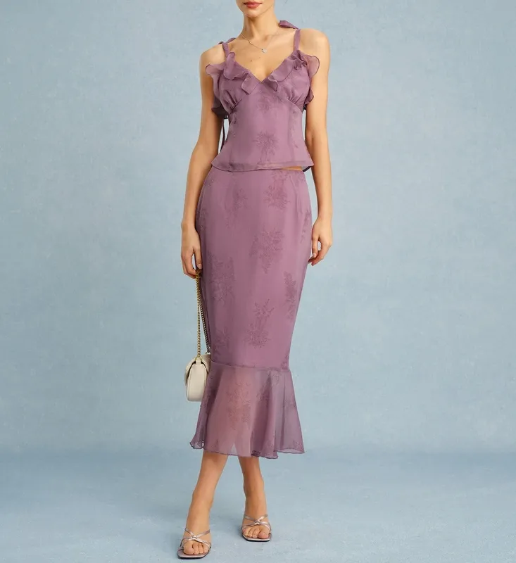 Purple Floral Mermaid Midi Skirt
