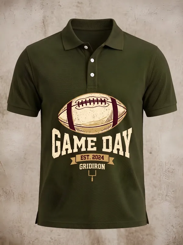 Men's American Football Game Day Gridiron Printed Polo Shirt