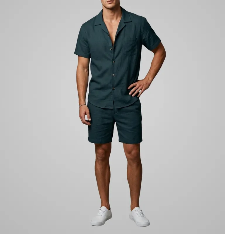 Open Collar Two Piece Set Clean Cut