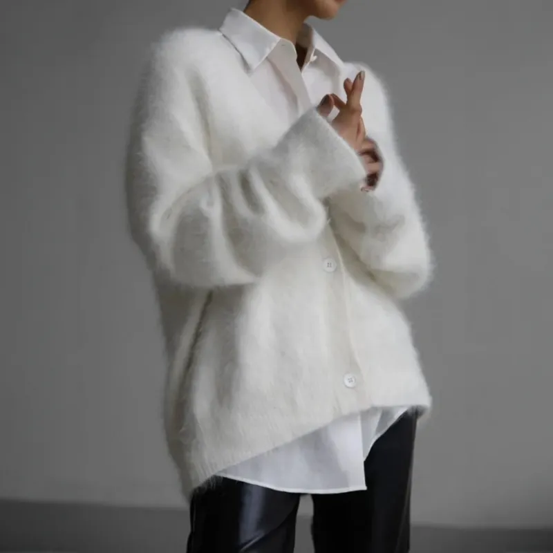 Relaxed Fit Fluffy Knit Cardigan